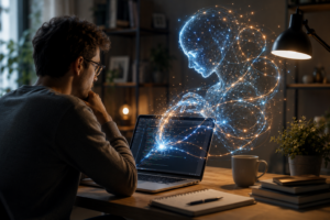 Lavoro futuristico con assistente AI