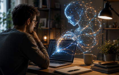 Lavoro futuristico con assistente AI