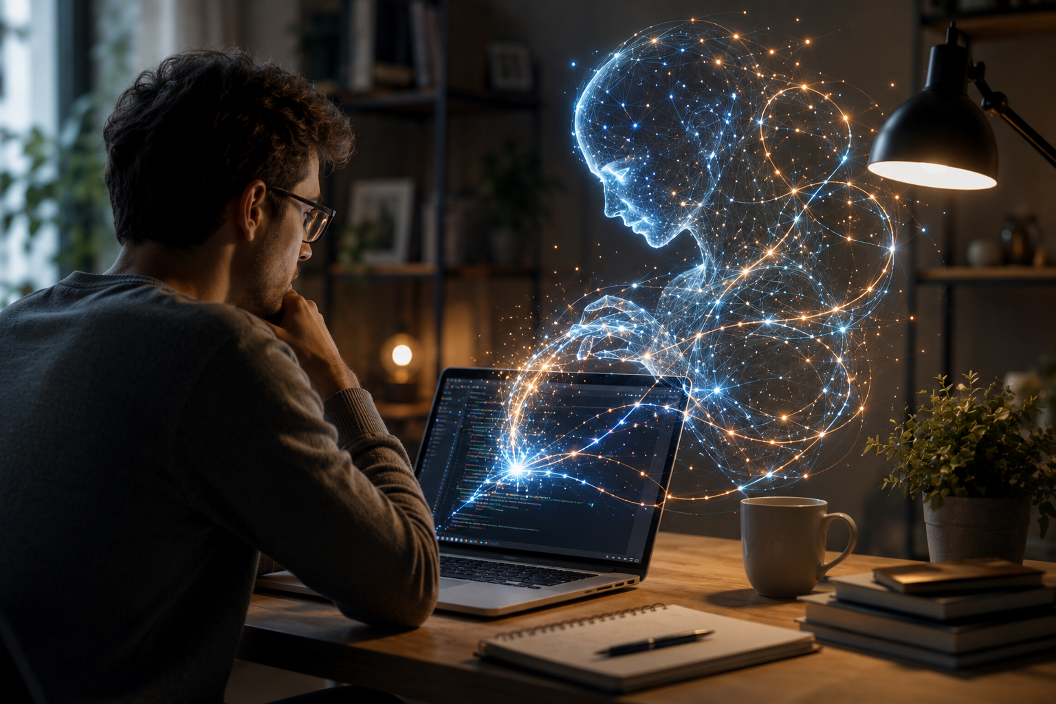 Lavoro futuristico con assistente AI