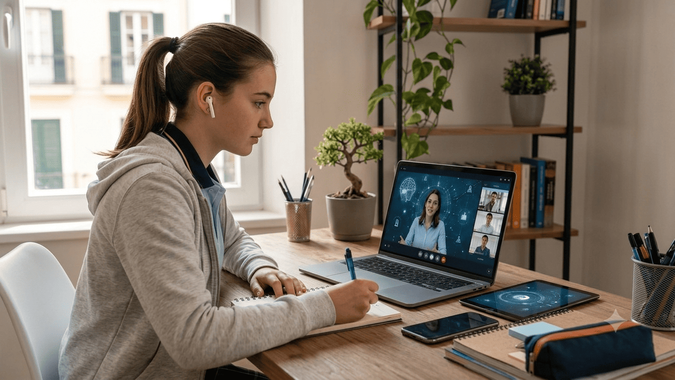 studentessa mentre studia al pc da remoto